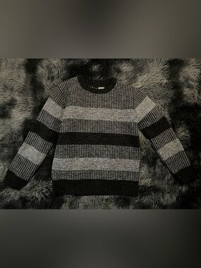 Kids Black & Gray Striped Knit Sweater